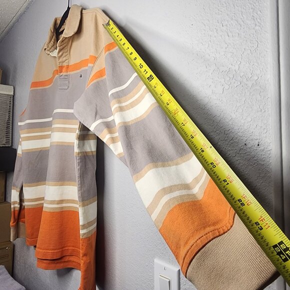 Vintage Y2k Ecko Unltd Unlimited Logo Patch Orange Striped Rugby Button Up Large - Picture 9 of 15